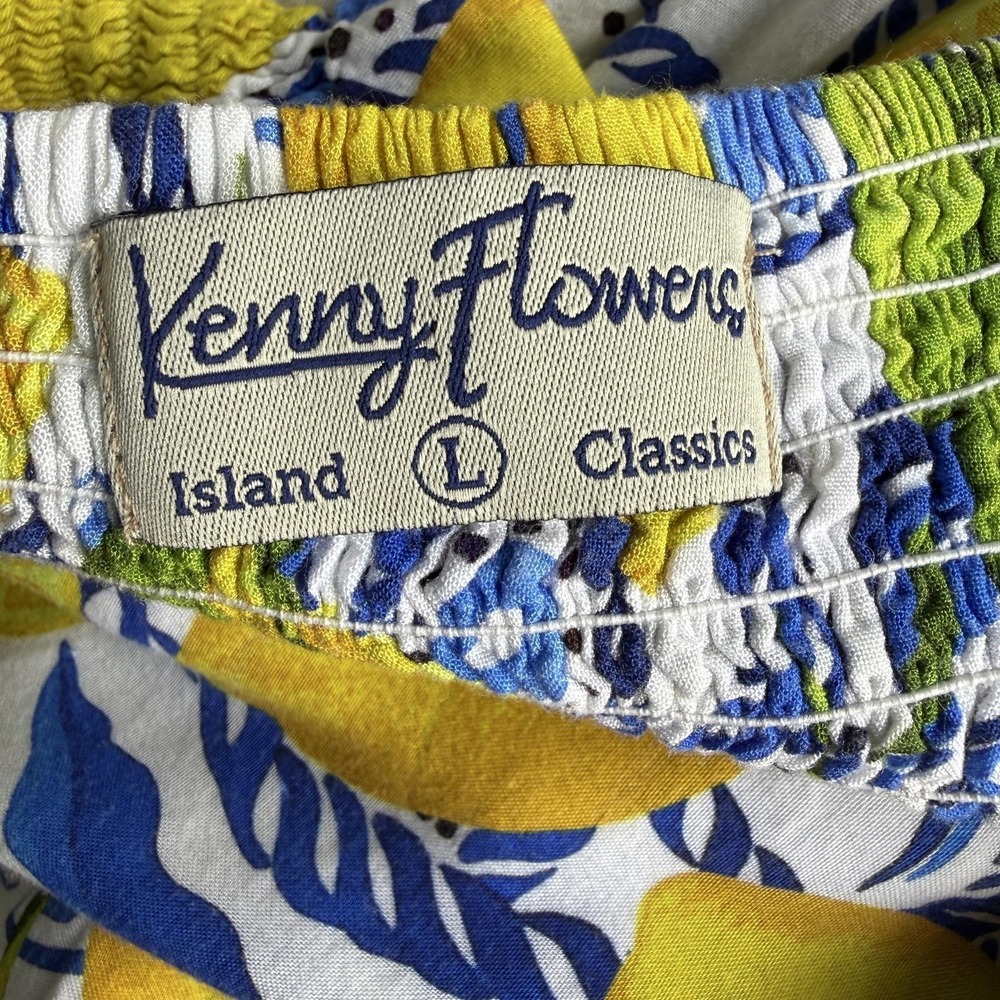 Kenny Flowers Dress Womens Large Lemon Print Smocked Maxi Tropical Sundress - Picture 6 of 9